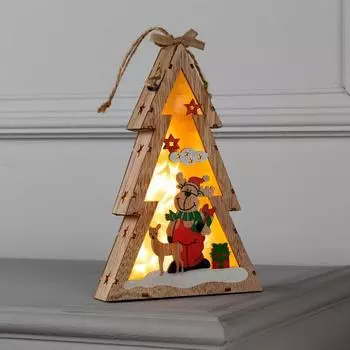 Светодиодная фигура «Ёлка с оленем» 14 22.5 4 см, дерево, батарейки АААх2 (не в комплекте), свечение тёплое белое