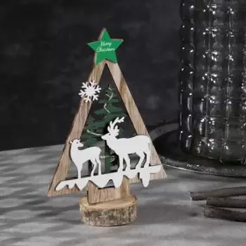 Светодиодная фигура «Ёлка с оленями» 13 × 20 × 5 см, дерево, батарейки АААх2 (не в комплекте), свечение тёплое белое