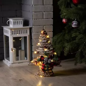 Светодиодная фигура «Ёлка с шишками» 31 40 9 см, текстиль, металл, батарейки ААх2 (не в комплекте), свечение тёплое белое