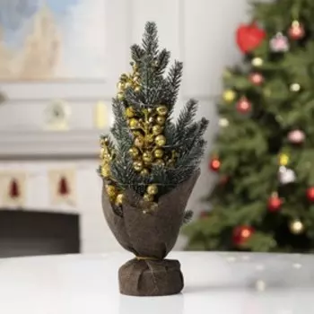 Светодиодная фигура «Ёлка с золотистым декором», 14 35 7.5 см, пластик, батарейки CR2032х2 (в комплекте), свечение тёплое белое