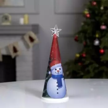 Светодиодная фигура «Ёлка со снеговиком» 7.5 21 7.5 см, пластик, батарейки CR2032х1 (в комплекте), свечение мульти