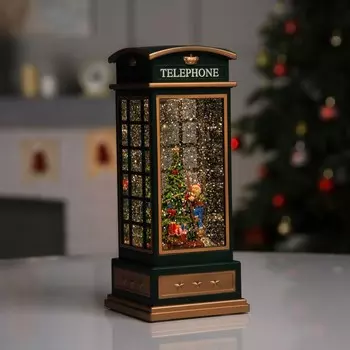 Светодиодная фигура «Ёлка в телефонной будке» 10.5 25 10.5 см, пластик, батарейки ААх3 (не в комплекте), USB, свечение тёплое белое