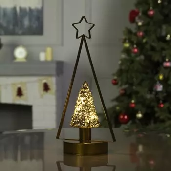 Светодиодная фигура «Ёлка золотистая» 14 32 14 см, металл, батарейки ААх3 (не в комплекте), свечение тёплое белое