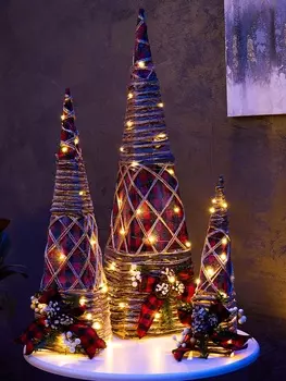 Светодиодная фигура «Конусы с еловой веткой» 40, 60, 80 см, текстиль, металл, батарейки ААх2 (не в комплекте), свечение тёплое белое