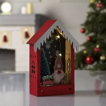 Светодиодная фигура «Красная хижина» 10 19 5 см, дерево, батарейки АААх2 (не в комплекте), свечение тёплое белое