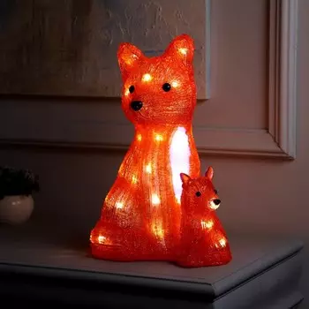 Светодиодная фигура «Лиса с лисёнком» 24 35 19 см, акрил, 40 LED, 220 В, свечение белое