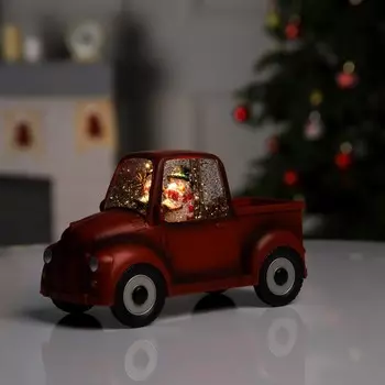 Светодиодная фигура «Машина снеговика» 22 11 9 см, пластик, батарейки ААх3 (не в комплекте), USB, свечение тёплое белое