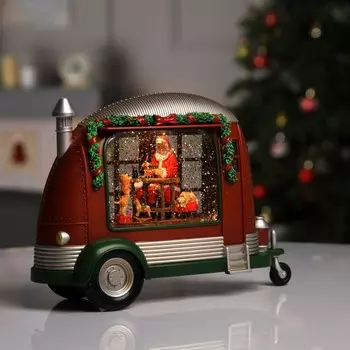 Светодиодная фигура «Мастерская Санты на колёсах» 28.5 17.5 10.5 см, пластик, батарейки ААх3 (не в комплекте), USB, свечение тёплое белое