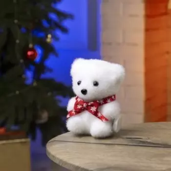 Светодиодная фигура «Медвежонок в бабочке» 9 12 8 см, флок, батарейки CR2032х2 (не в комплекте), свечение тёплое белое