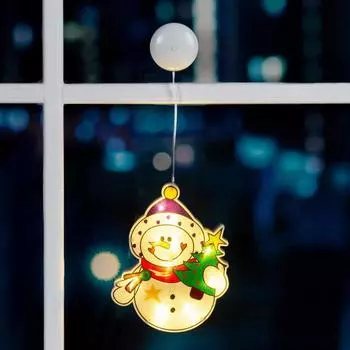 Светодиодная фигура на присоске «Снеговик» 19 22 см, пластик, батарейки АААх3 (не в комплекте), свечение тёплое белое