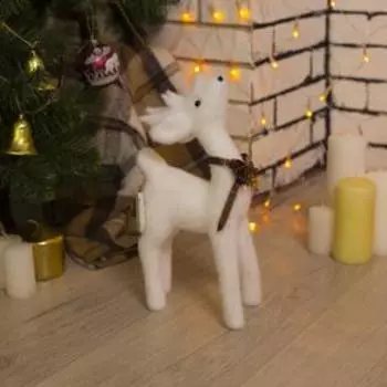 Светодиодная фигура «Олень» 16 30 9 см, флок, батарейки CR2032х2 (не в комплекте), свечение тёплое белое