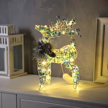 Светодиодная фигура «Олень», 21 32 14 см, текстиль, металл, 220 В, свечение тёплое белое
