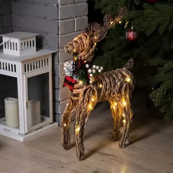 Светодиодная фигура «Олень» 32 60 10 см, текстиль, металл, батарейки ААх2 (не в комплекте), свечение тёплое белое