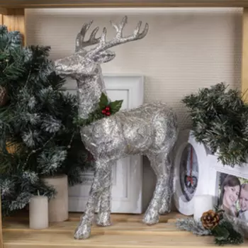 Светодиодная фигура «Олень серебристый» 30 46 15 см, акрил, батарейки CR2032х2 (в комплекте), свечение тёплое белое