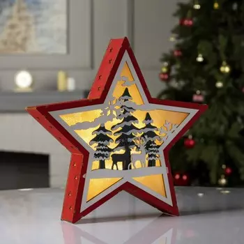 Светодиодная фигура «Олени в лесу» 30 × 30 × 5 см, дерево, батарейки АААх2 (не в комплекте), свечение тёплое белое