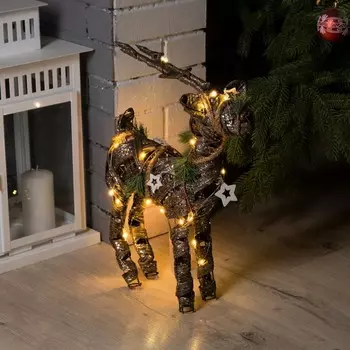 Светодиодная фигура «Плетёный олень» 29 42 10 см, металл, текстиль, батарейки ААх2 (не в комплекте), свечение тёплое белое