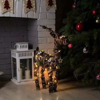 Светодиодная фигура «Плетёный олень» 44 65 15 см, металл, текстиль, батарейки ААх2 (не в комплекте), свечение тёплое белое