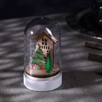 Светодиодная фигура под куполом «Дом и ёлка» 6 9.5 6 см, дерево, батарейки LR1130х3 ( в комплекте), свечение тёплое белое