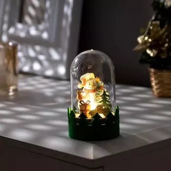 Светодиодная фигура под куполом «Снеговик» 6 10 6 см, дерево, батарейки LR1130х3 ( в комплекте), свечение тёплое белое