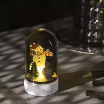 Светодиодная фигура под куполом «Снеговики» 6 9.5 6 см, дерево, батарейки LR1130х3, свечение тёплое белое