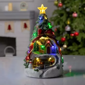 Светодиодная фигура «Поезд и оленёнок» 26 14 14 см, полистоун, батарейки АААх2 (не в комплекте), свечение мульти