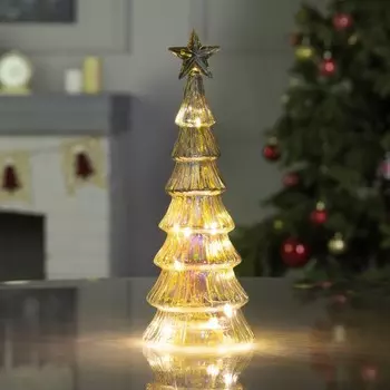 Светодиодная фигура «Прозрачная ёлка» 10 26 10 см, стекло, батарейки АААх3 (не в комплекте), свечение тёплое белое