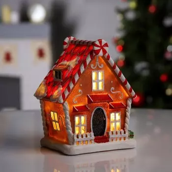 Светодиодная фигура «Пряничный домик» 18 12 10 см, полистоун, батарейки АААх2 (не в комплекте), свечение тёплое белое