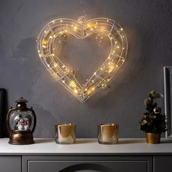 Светодиодная фигура «Сердце с бусинами» 40.5 39.5 см, металл, батарейки ААх3 (не в комплекте), свечение тёплое белое
