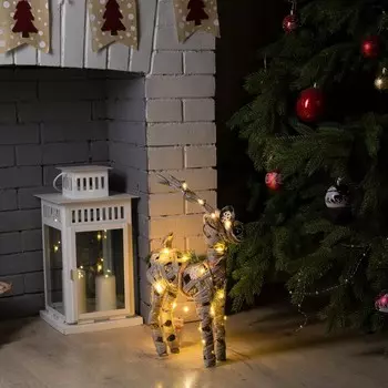 Светодиодная фигура «Серый олень» 29 42 10 см, металл, текстиль, батарейки ААх2 (не в комплекте), свечение тёплое белое