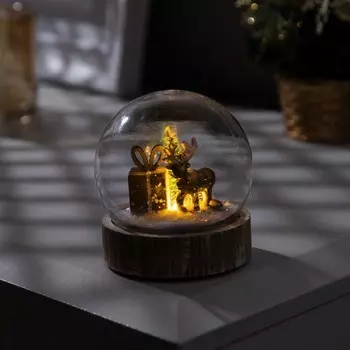 Светодиодная фигура «Шар с оленем» 8 8.5 8 см, дерево, пластик, батарейки AG13х3 (в комплекте), свечение тёплое белое