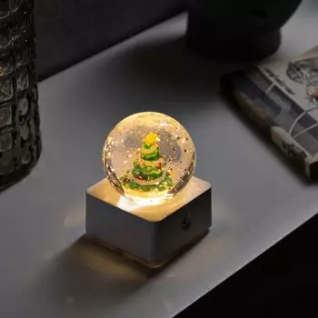 Светодиодная фигура «Шар с ёлкой» 10 14.3 10 см, пластик, USB, свечение тёплое белое