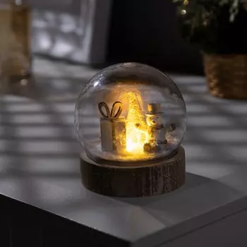 Светодиодная фигура «Шар со снеговиком» 8 8.5 8 см, дерево, пластик, батарейки AG13х3 (в комплекте), свечение тёплое белое