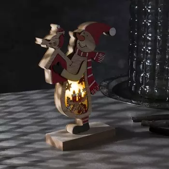 Светодиодная фигура «Снеговик» 11 21 5 см, дерево, батарейки ААх2 (не в комплекте), свечение тёплое белое