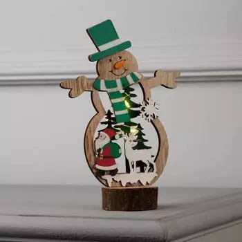 Светодиодная фигура «Снеговик» 12 18 6 см, дерево, батарейки CR2032х1 (в комплекте), свечение тёплое белое