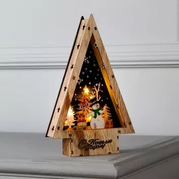 Светодиодная фигура «Снеговик» 14 22.5 4 см, дерево, батарейки АААх2 (не в комплекте), свечение тёплое белое