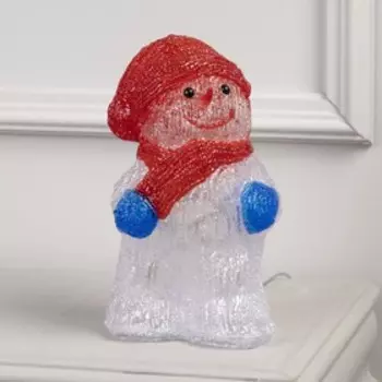 Светодиодная фигура «Снеговик в шарфе» 13 25 15 см, акрил, 30 LED, 220 В, свечение белое
