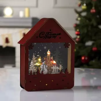 Светодиодная фигура «Снеговик во дворе» 15 21 4.5 см, дерево, батарейки АААх3 (не в комплекте), свечение тёплое белое