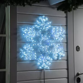 Светодиодная фигура «Снежинка», 85 см, дюралайт, 264 LED, 220 В, мерцание, свечение белый/синий