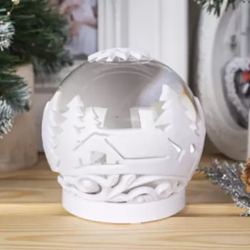 Светодиодная фигура «Снежный шар с ёлками» 13 см, пластик, блёстки, батарейки ААх3 (не в комплекте), свечение тёплое белое, мульти (RGB)