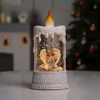 Светодиодная фигура «Свеча с ангелом» 12.3 24 8 см, пластик, батарейки ААх3 (не в комплекте), USB, свечение тёплое белое