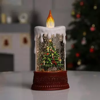 Светодиодная фигура «Свеча с ёлкой» 12.3 24 8 см, пластик, батарейки ААх3 (не в комплекте), USB, свечение тёплое белое