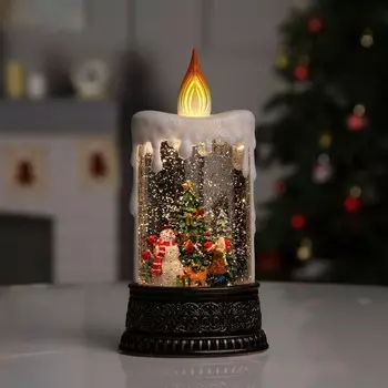 Светодиодная фигура «Свеча со снеговиком» 12.3 24 8 см, пластик, батарейки ААх3 (не в комплекте), USB, свечение тёплое белое