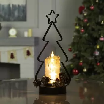 Светодиодная фигура «Свечка в ёлке» 15 32 11 см, металл, батарейки ААх3 (не в комплекте), свечение тёплое белое