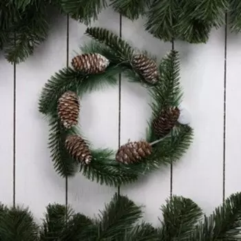 Светодиодная фигура «Венок с шишками» 20 см, пластик, батарейки CR2032х2 (в комплекте), свечение тёплое белое