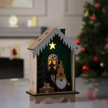 Светодиодная фигура «Зелёная хижина» 12 18 5.5 см, дерево, батарейки LR1130х3 (в комплекте), свечение тёплое белое