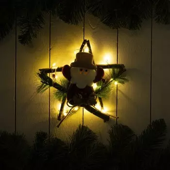 Светодиодная фигура «Звезда с Дедом Морозом» 19 см, пластик, батарейки CR2032х2 (в комплекте), свечение тёплое белое