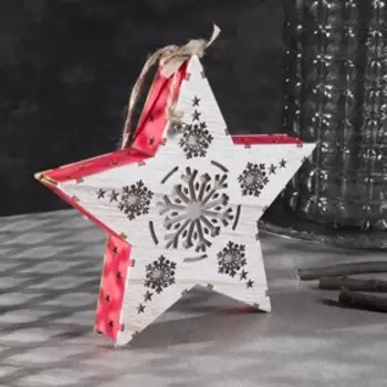 Светодиодная фигура «Звезда со снежинками» 22 × 22 × 4 см, дерево, батарейки АААх2 (не в комплекте), свечение тёплое белое