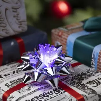 Светодиодная игрушка «Бант-звезда» 9 6 9 см, батарейки LR44х3 (в комплекте), свечение мульти, серебристая