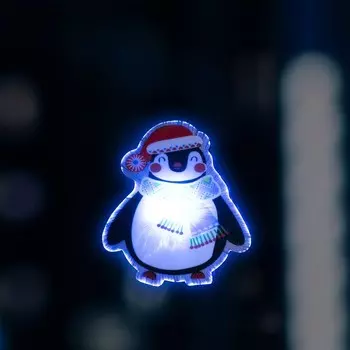 Светодиодная игрушка на липучке «Пингвин в шапке» 7.5 8 см, батарейки LR44х3 (в комплекте), свечение мульти