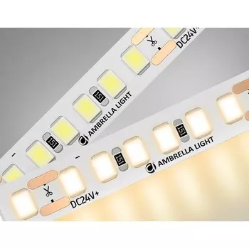 Светодиодная лента Ambrella GS3201, 5 м, IP20, 2835, 180 LED/м, 14,4 Вт/м, 24V, свечение тёплое белое